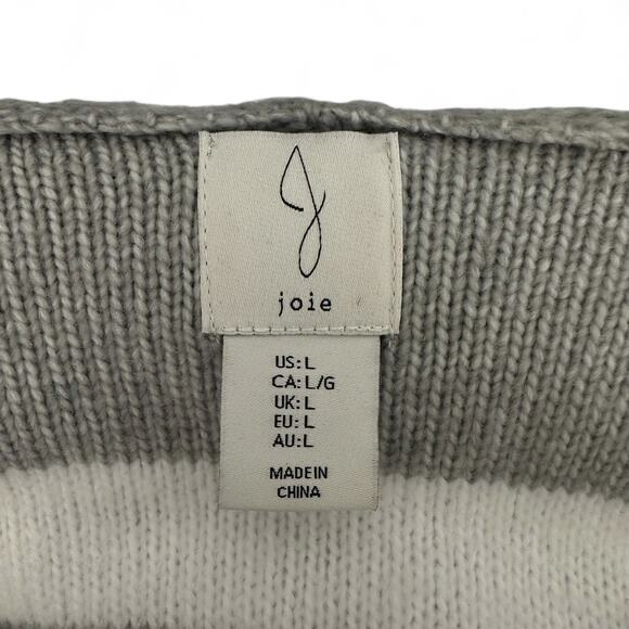 Joie Women's Striped V Neck Hooded Sweater Size L Gray White Stripe Draw Sting - Picture 8 of 8